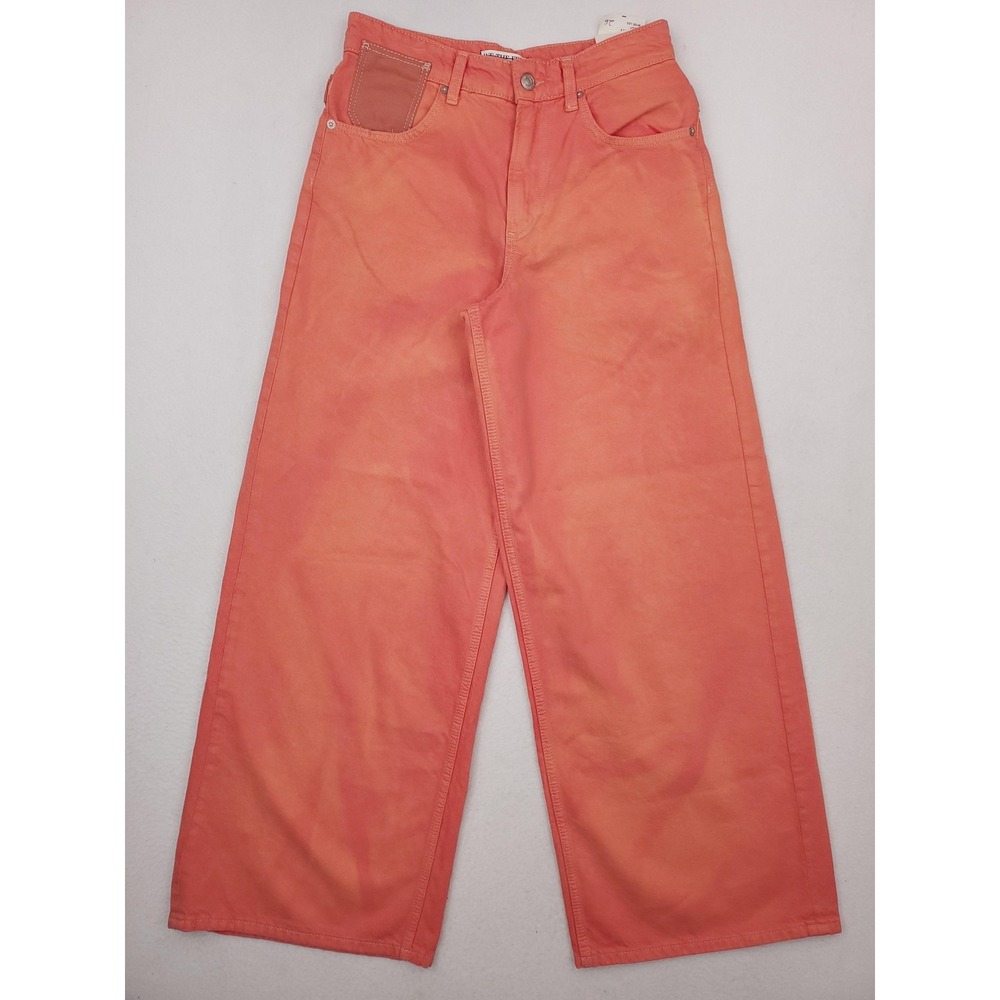 We The Free Jeans Waterfalls Baggy Wide Leg Womens 26 Orange Belted High Rise